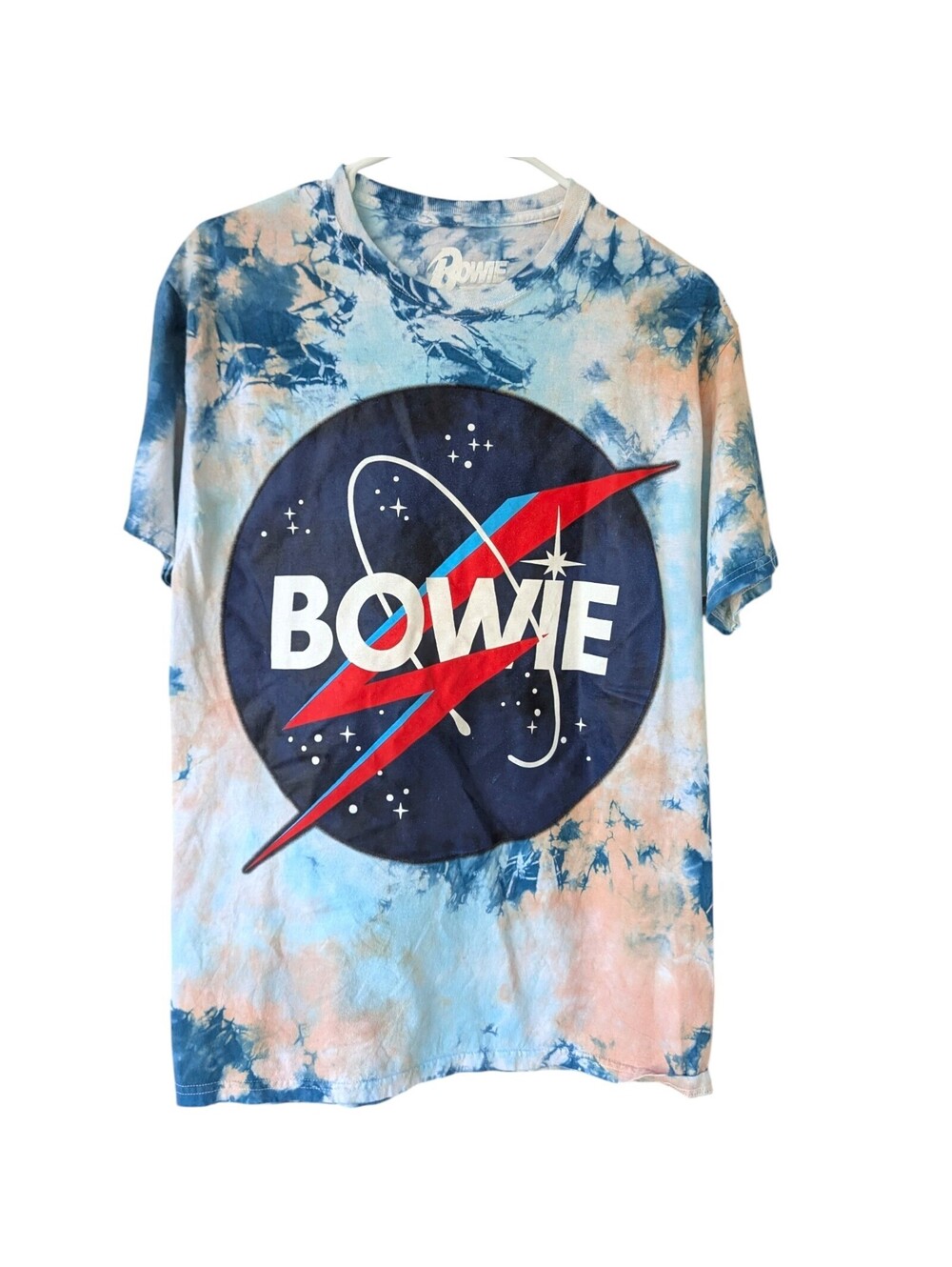 David Bowie NASA Space Oddity Blue Peach Graphic TShirt Small Retro Band Tie Dye